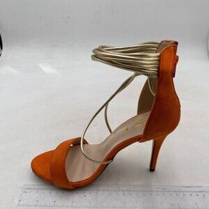 FSJ Women Ankle Strap Sandals Strappy Open Toe Stiletto Heel Shoes Orange Shoes